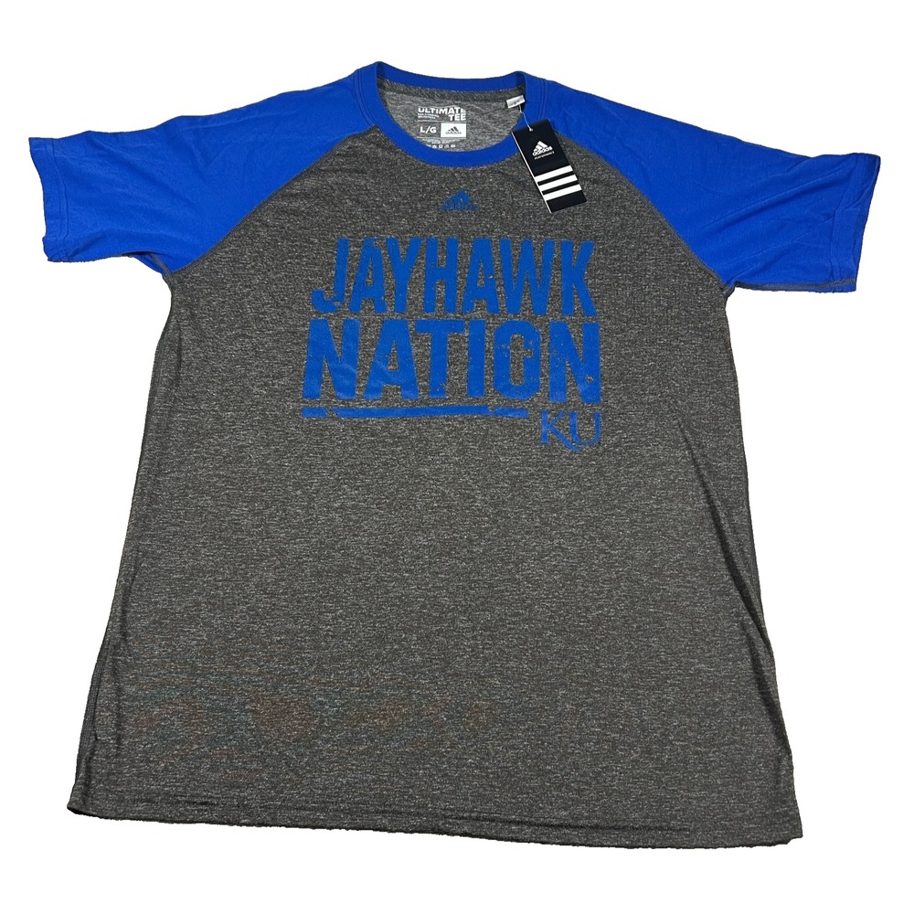 Adidas Kansas Jayhawks Jayhawk Nation‎ Ultimate Tee Mens Large Grey Blue NWT